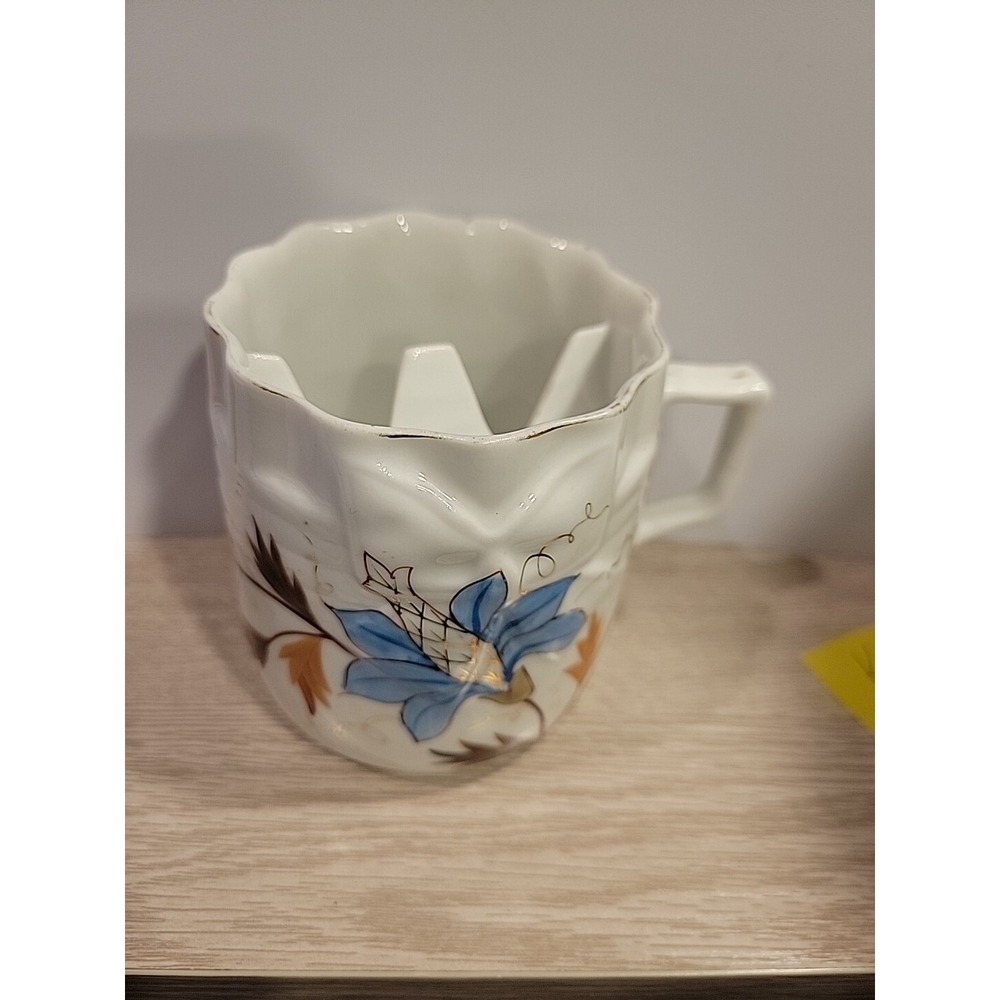 Antique  Floral Painted‎ Shaving Mug / Divided Strainer